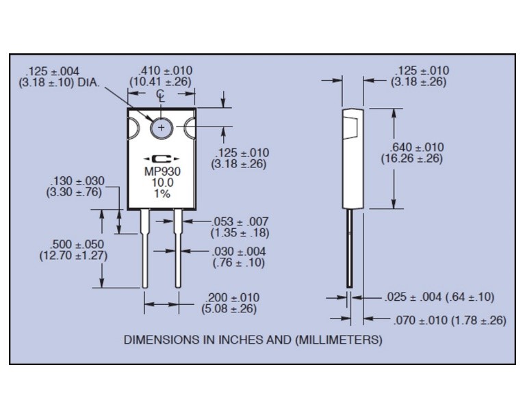 Caddock MP930 series dimensions